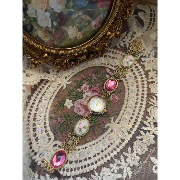 Handmade Vintage Rose Bracelet Watch | One-of-a-Kind Repurposed Unique Timepiece main image 15
